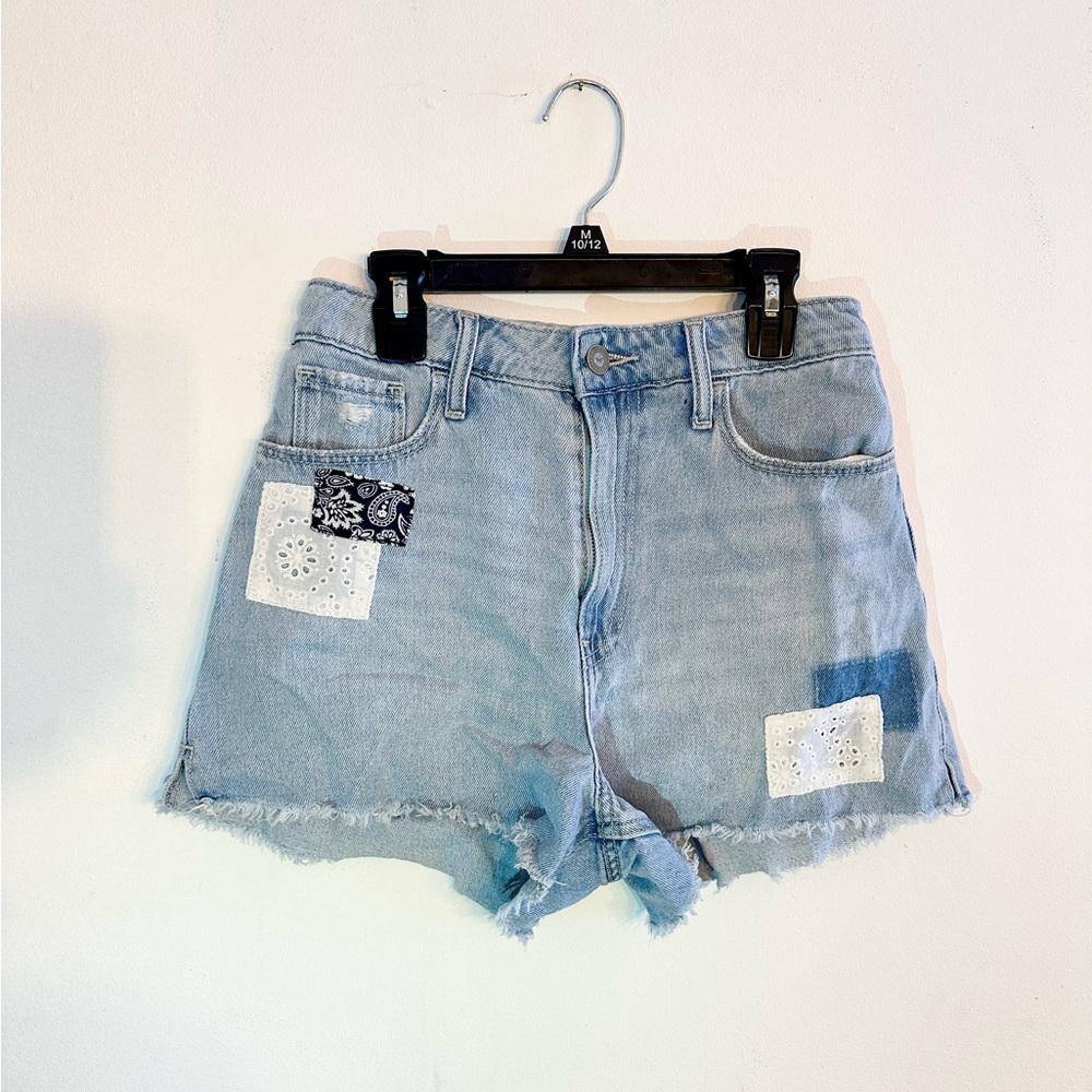 Hollister Light Blue Jean Shorts with Patchwork Unique Jorts